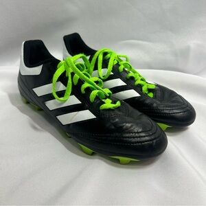 adidas Kids Black White Soccer Cleats with Neon Green Laces